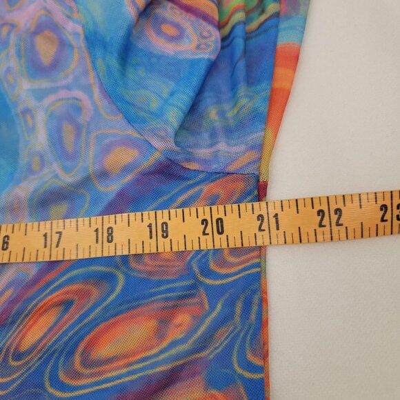 POSTER GIRL Womens 2X Mesh Crop Top Blue Orange Tie Dye Button Up Long Sleeve - Picture 7 of 11